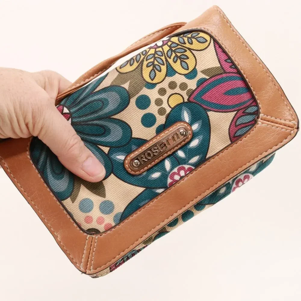 Rosetti Crossbody Handbag Women Multicolor Teal Brown Floral Lined Purse Bag